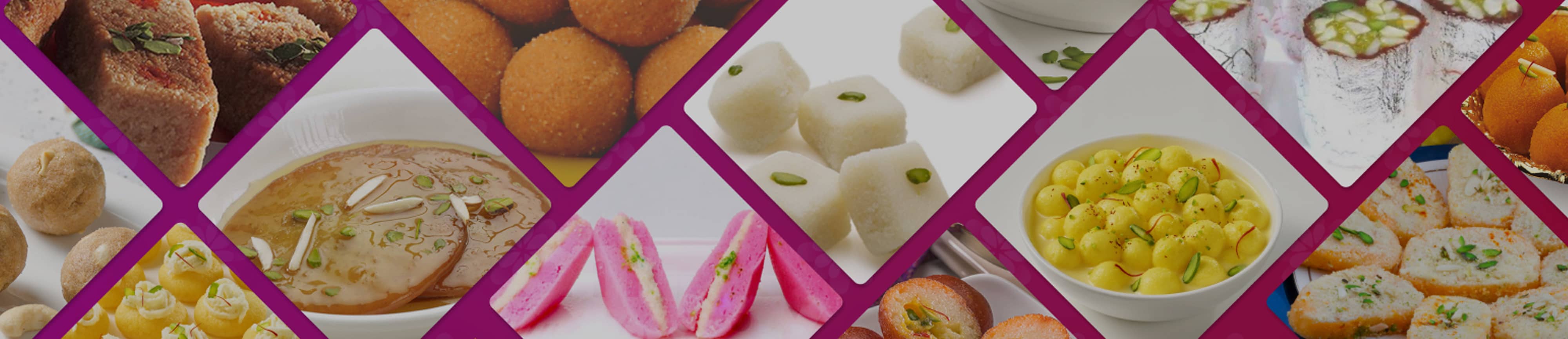 Assorted Indian festive sweets like laddoos, barfis and kaju katli packed for international delivery by Shoppre