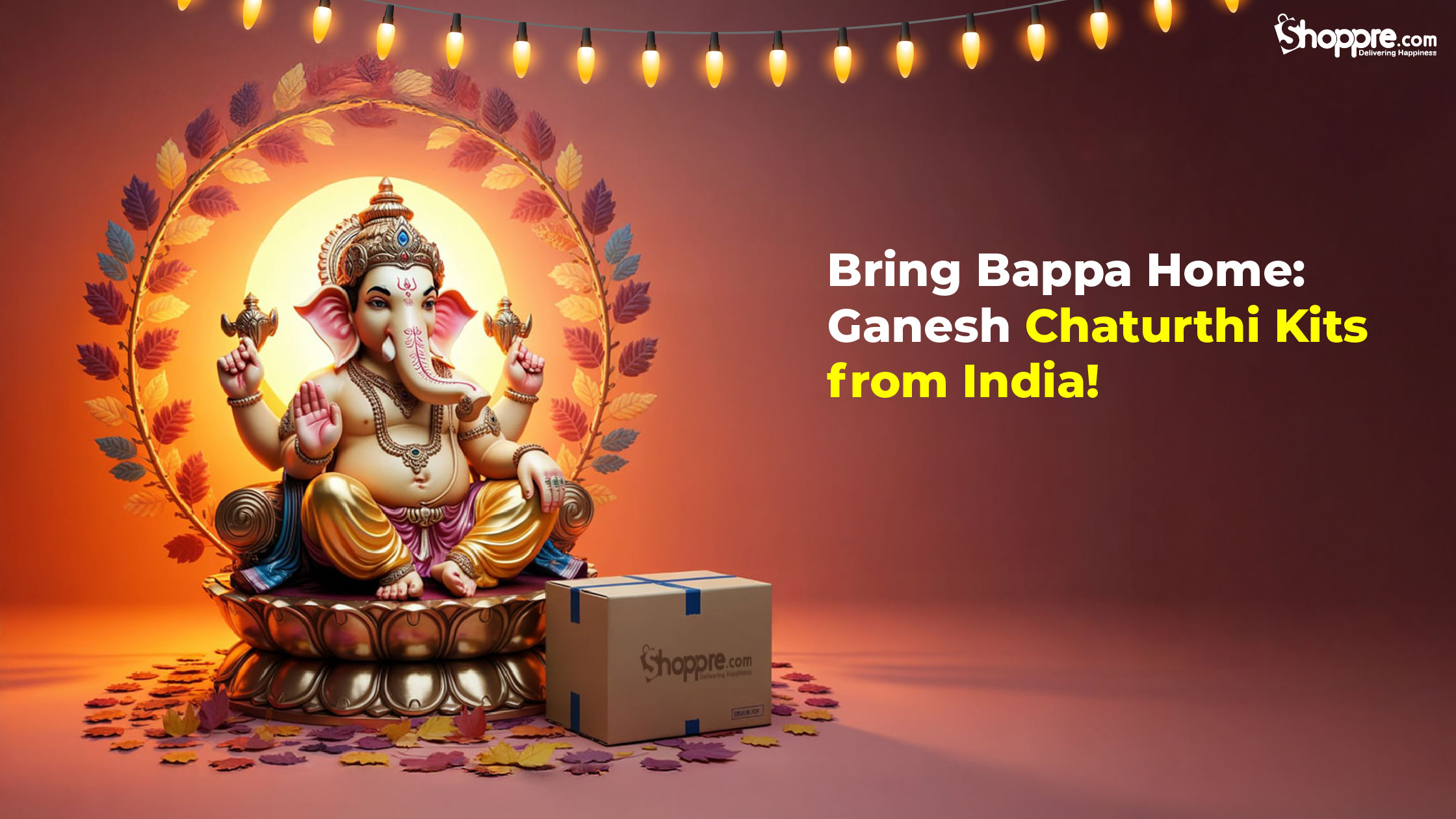 Celebrate Ganesh Chaturthi abroad with Indian traditions – modaks, diyas, and eco-friendly clay idols delivered by Shoppre