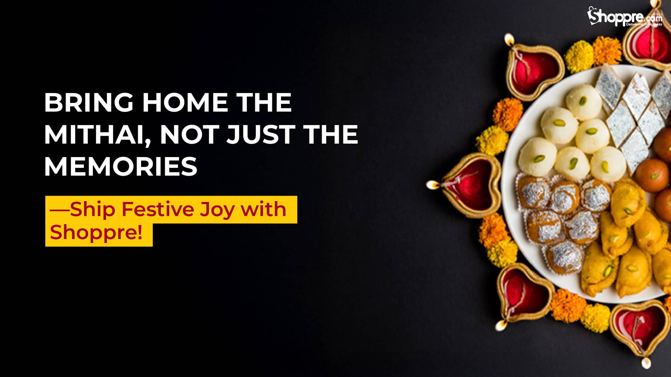Assorted Indian festive sweets like laddoos, barfis and kaju katli packed for international delivery by Shoppre.